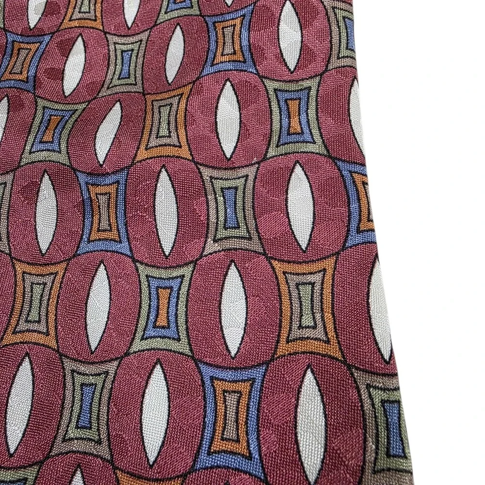 VITO by VR Mens Silk Tie Burgundy Geometric Pattern Necktie Hand Made‎ in Italy